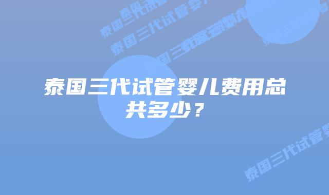 泰国三代试管婴儿费用总共多少?