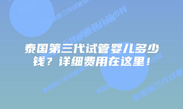 泰国第三代试管婴儿多少钱?详细费用在这里!