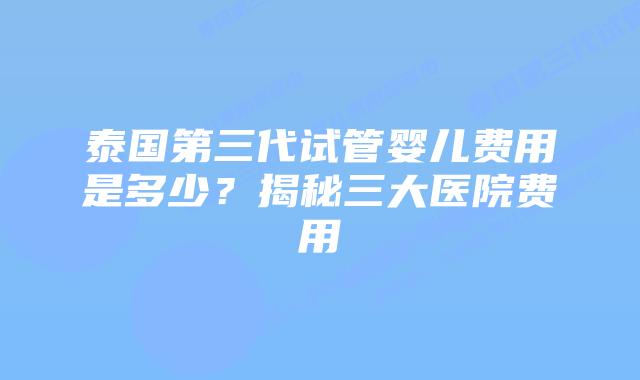 泰国第三代试管婴儿费用是多少?揭秘三大医院费用