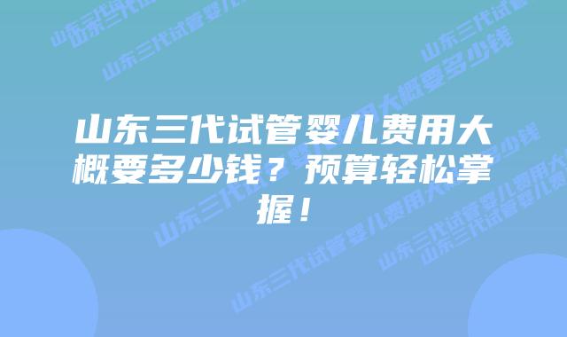 山东三代试管婴儿费用大概要多少钱?预算轻松掌握!