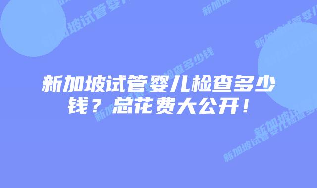 新加坡试管婴儿检查多少钱?总花费大公开!