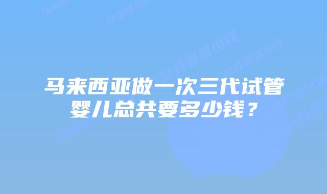 马来西亚做一次三代试管婴儿总共要多少钱?