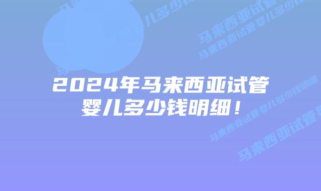 2024年马来西亚试管婴儿多少钱明细!