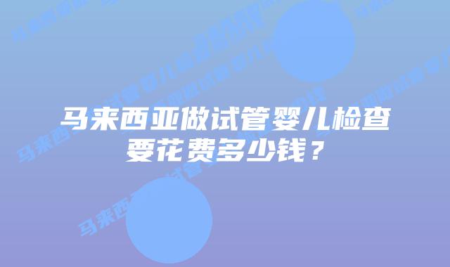 马来西亚做试管婴儿检查要花费多少钱?