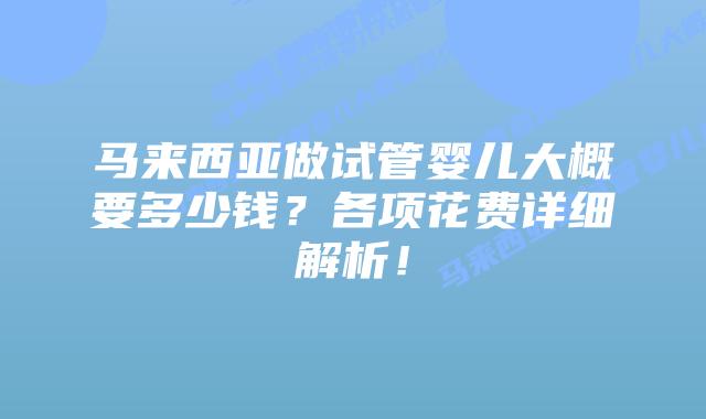 马来西亚做试管婴儿大概要多少钱?各项花费详细解析!