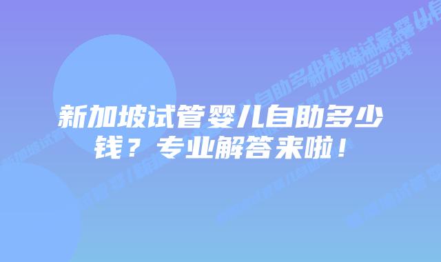 新加坡试管婴儿自助多少钱?专业解答来啦!