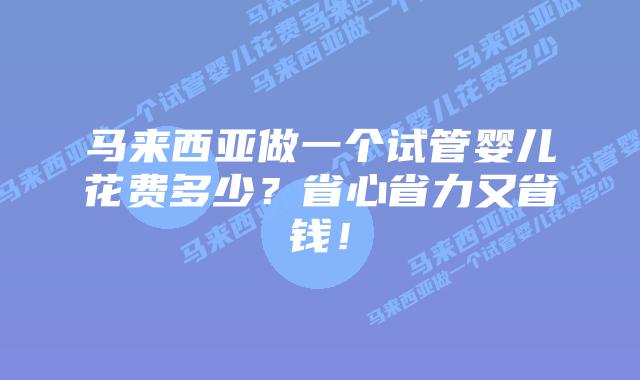 马来西亚做一个试管婴儿花费多少?省心省力又省钱!