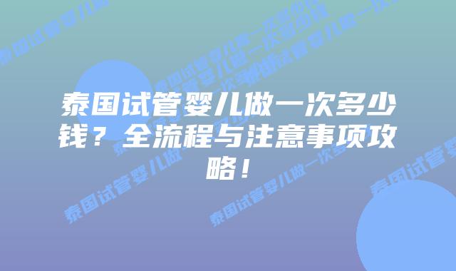 泰国试管婴儿做一次多少钱?全流程与注意事项攻略!