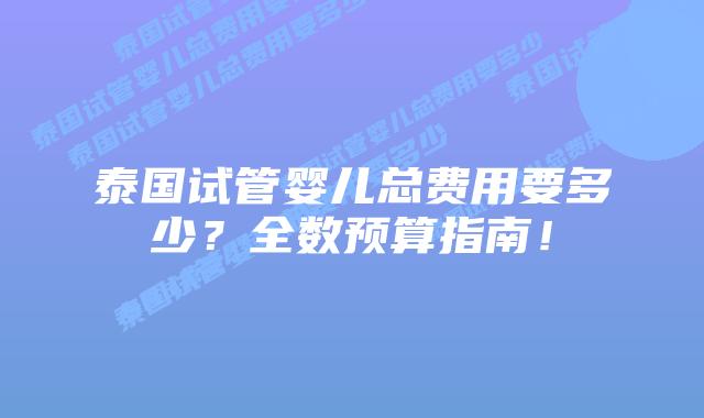 泰国试管婴儿总费用要多少?全数预算指南!