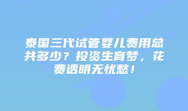 泰国三代试管婴儿费用总共多少？投资生育梦，花费透明无忧愁！