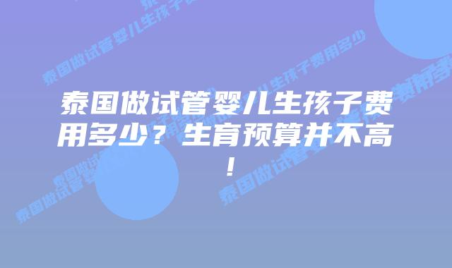 泰国做试管婴儿生孩子费用多少？生育预算并不高！