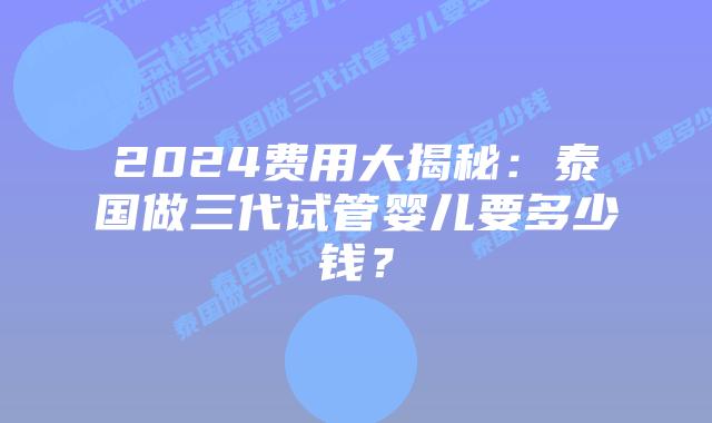 2024费用大揭秘:泰国做三代试管婴儿要多少钱?
