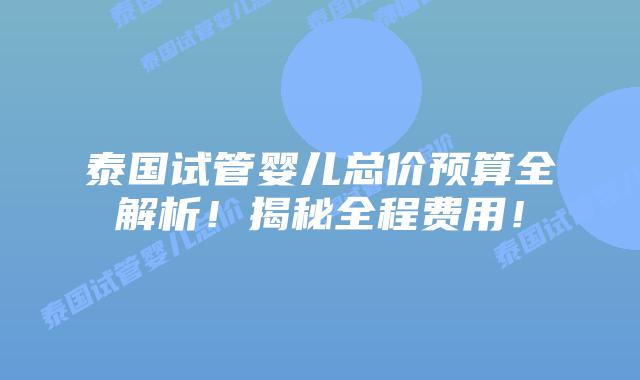 泰国试管婴儿总价预算全解析！揭秘全程费用！
