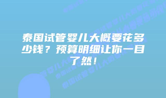 泰国试管婴儿大概要花多少钱?预算明细让你一目了然!