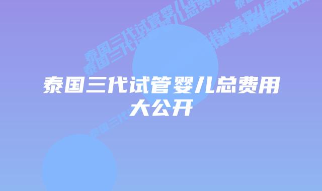 泰国三代试管婴儿总费用大公开