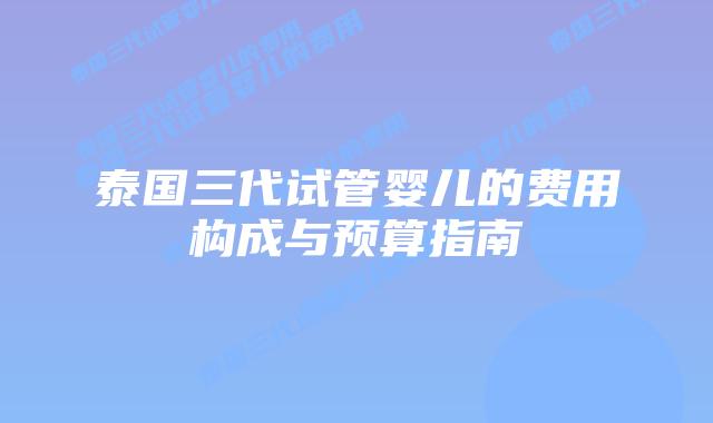 泰国三代试管婴儿的费用构成与预算指南