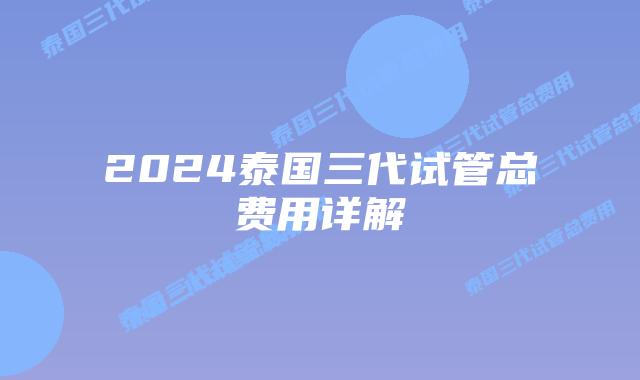2024泰国三代试管总费用详解