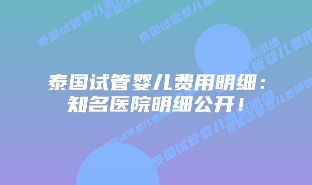 泰国试管婴儿费用明细：知名医院明细公开！