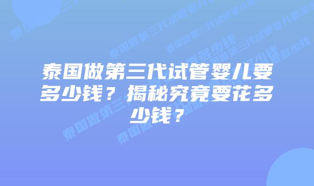 泰国做第三代试管婴儿要多少钱？揭秘究竟要花多少钱？