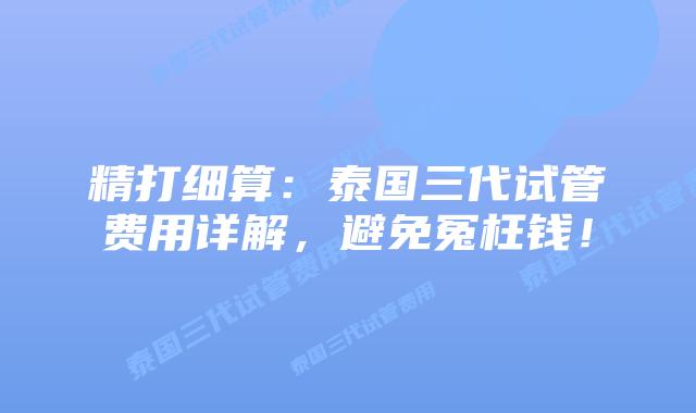 精打细算：泰国三代试管费用详解，避免冤枉钱！