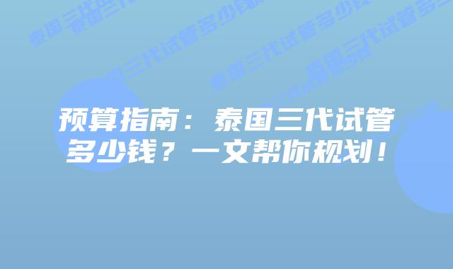 预算指南：泰国三代试管多少钱？一文帮你规划！