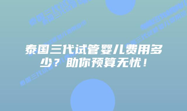 泰国三代试管婴儿费用多少？助你预算无忧！