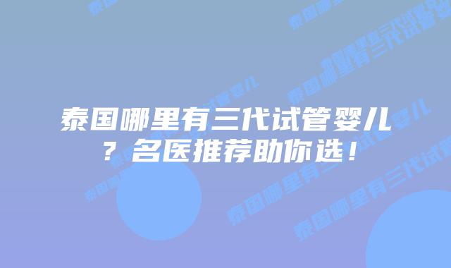 泰国哪里有三代试管婴儿?名医推荐助你选!