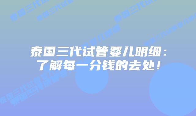 泰国三代试管婴儿明细：了解每一分钱的去处！