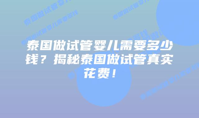 泰国做试管婴儿需要多少钱?揭秘泰国做试管真实花费!