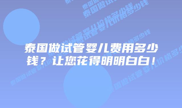 泰国做试管婴儿费用多少钱?让您花得明明白白!