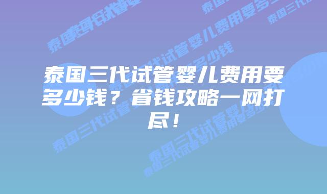 泰国三代试管婴儿费用要多少钱?省钱攻略一网打尽!
