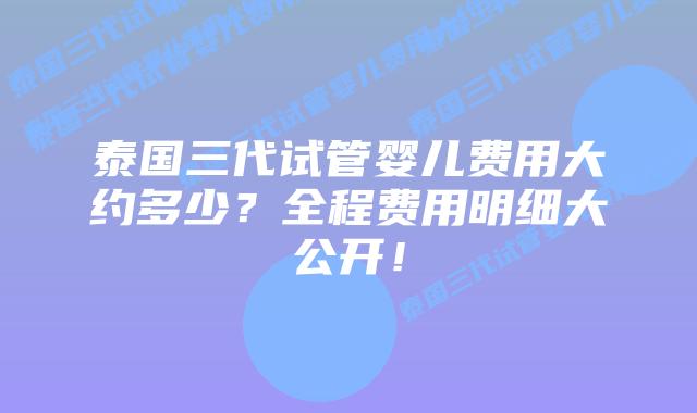 泰国三代试管婴儿费用大约多少?全程费用明细大公开!