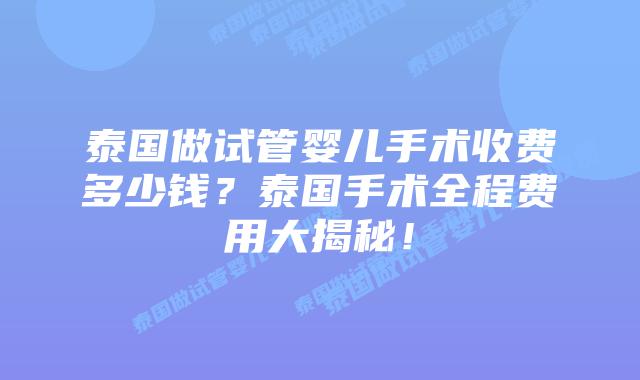 泰国做试管婴儿手术收费多少钱?泰国手术全程费用大揭秘!