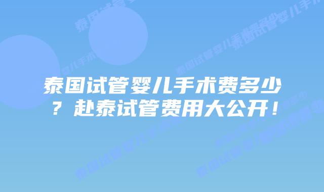 泰国试管婴儿手术费多少?赴泰试管费用大公开!