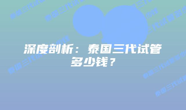 深度剖析：泰国三代试管多少钱？