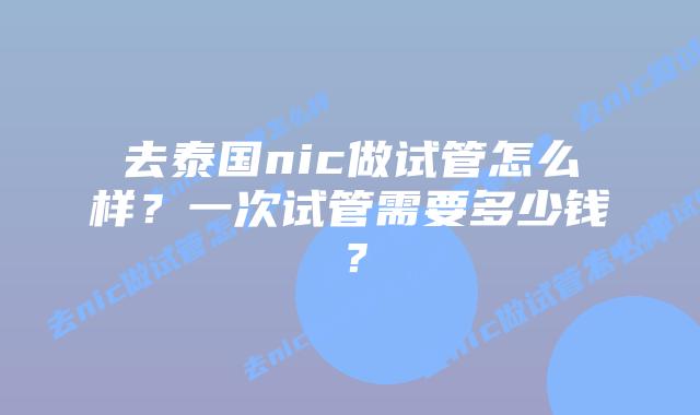 去泰国nic做试管怎么样?一次试管需要多少钱?