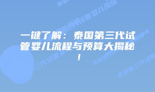 一键了解：泰国第三代试管婴儿流程与预算大揭秘！
