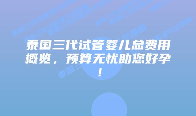 泰国三代试管婴儿总费用概览，预算无忧助您好孕！