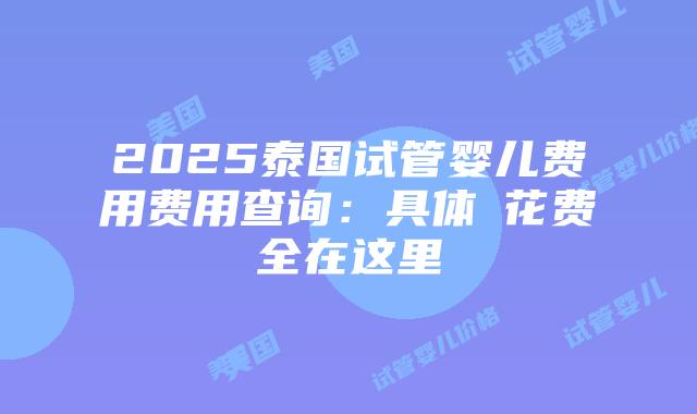 2025泰国试管婴儿费用费用查询：具体​花费全在这里