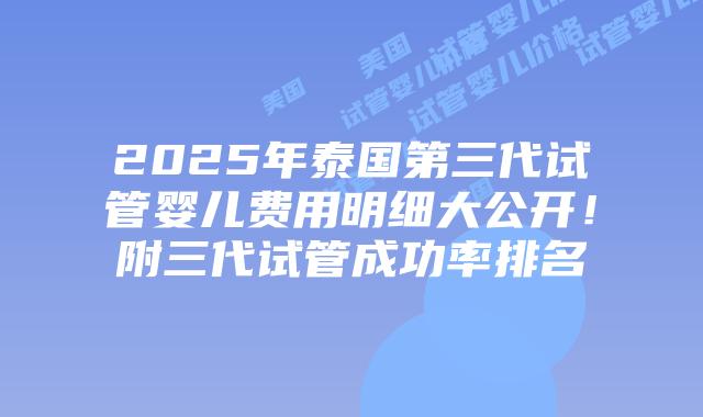 2025年泰国第三代试管婴儿费用明细大公开!附三代试管成功率排名