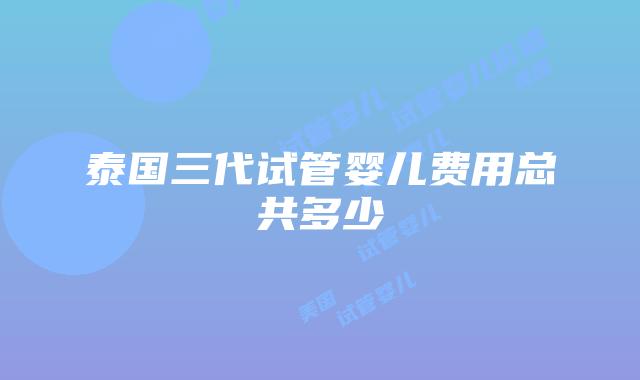 泰国三代试管婴儿费用总共多少