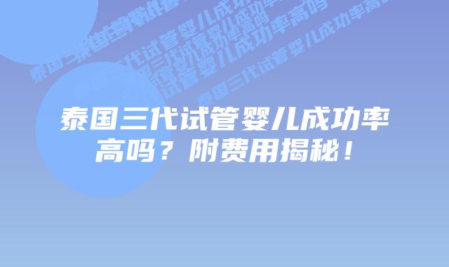 泰国三代试管婴儿成功率高吗？附费用揭秘！