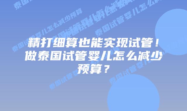 精打细算也能实现试管！做泰国试管婴儿怎么减少预算？