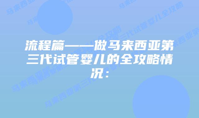 流程篇——做马来西亚第三代试管婴儿的全攻略情况: