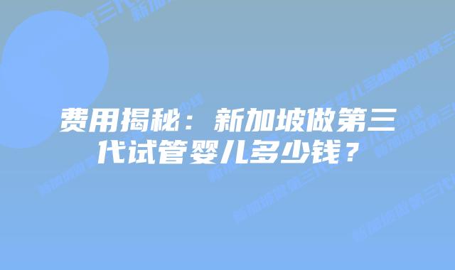 费用揭秘:新加坡做第三代试管婴儿多少钱?