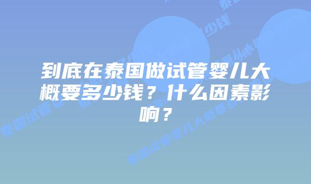 到底在泰国做试管婴儿大概要多少钱？什么因素影响？
