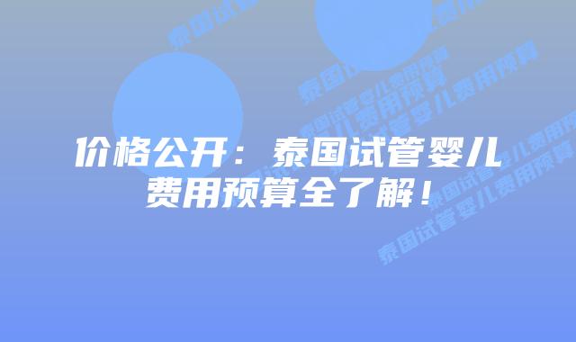 价格公开：泰国试管婴儿费用预算全了解！