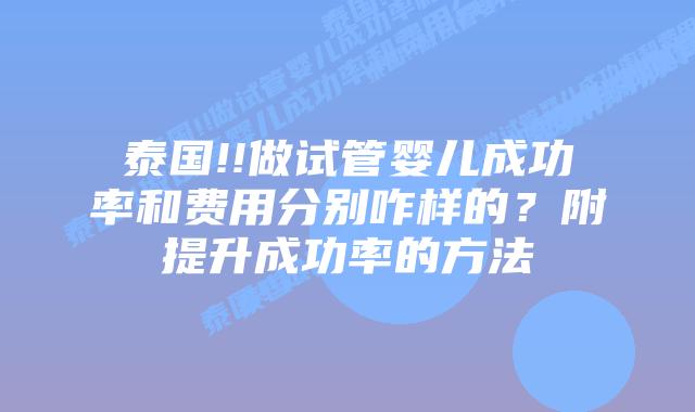 泰国!!做试管婴儿成功率和费用分别咋样的？附提升成功率的方法