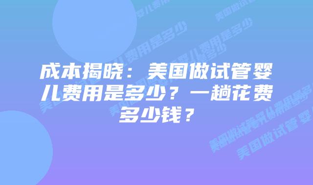 成本揭晓:美国做试管婴儿费用是多少?一趟花费多少钱?