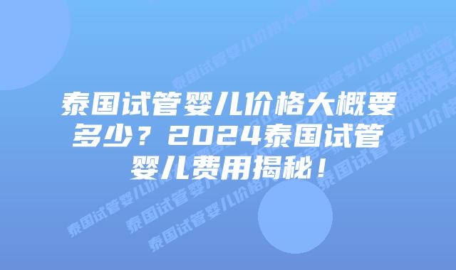 泰国试管婴儿价格大概要多少?2024泰国试管婴儿费用揭秘!